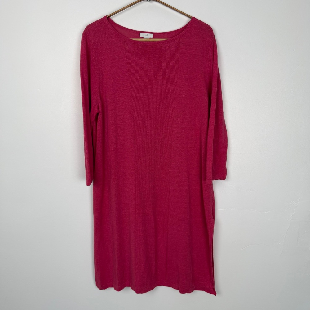 J.Jill Womens Pink Linen Viscose Blend Ribbed Knit 3/4 Sleeve Shift Tunic L